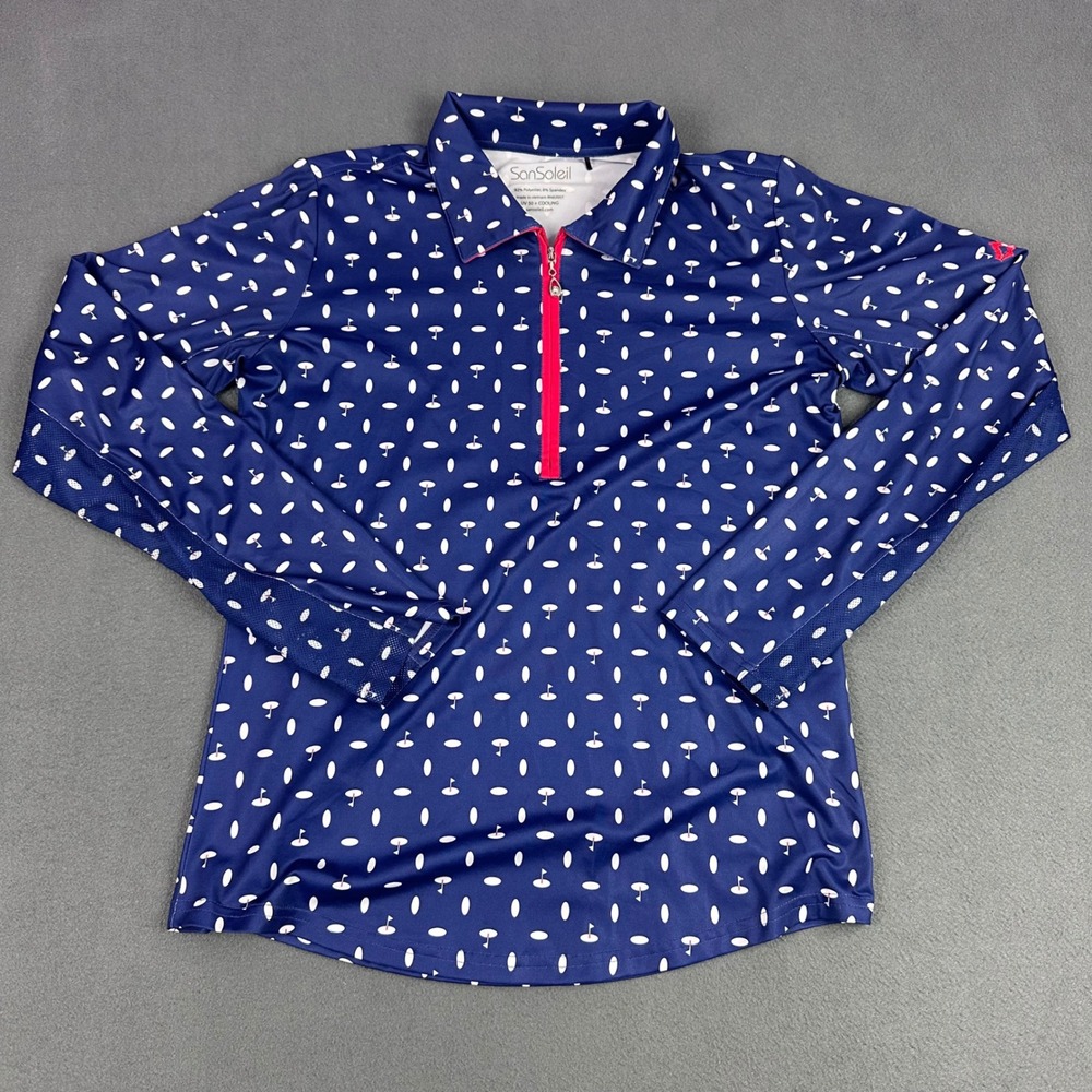 SanSoleil SolCool Golf Polo Womens Sm Navy Blue UV 50 Long Sleeve Incline Lake